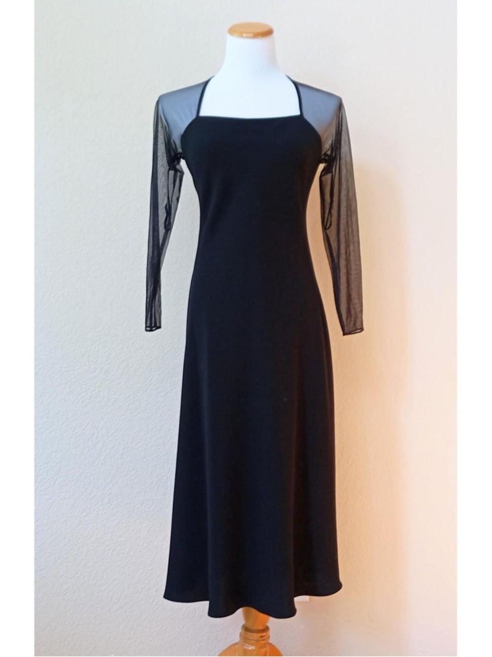 Jones New York Black Long Sleeve Mesh-Yoke Dress